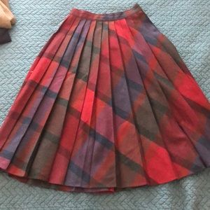Vintage Plaid Pleated Midi Length Skirt